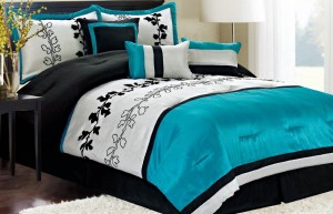 black and turquoise bed set