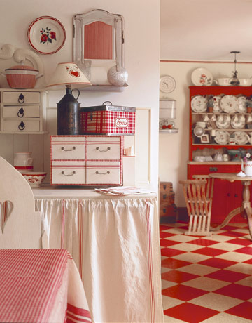 Red And White Country Kitchen - Home Decorating Ideas