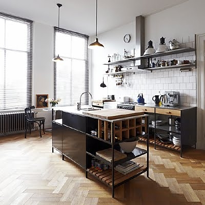 Kitchen on Herringbone Floors     Industrial Kitchen Chevron Floor