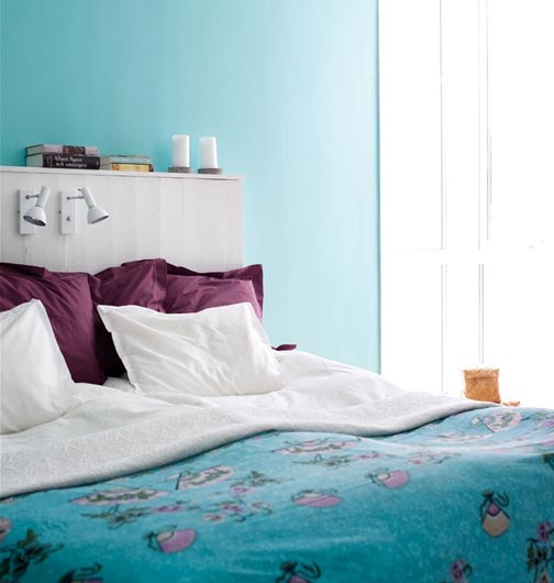 Bedroom in Turquoise and Aubergine | Panda's House