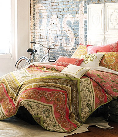 paisley pattern bedding in green and pink