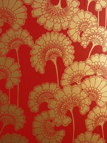 red and gold japanese print