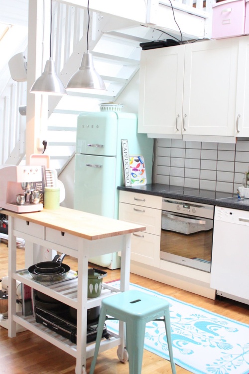 Turquoise & Pink Modern Retro Kitchen