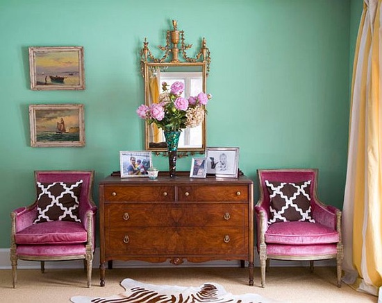 aqua and pink living room
