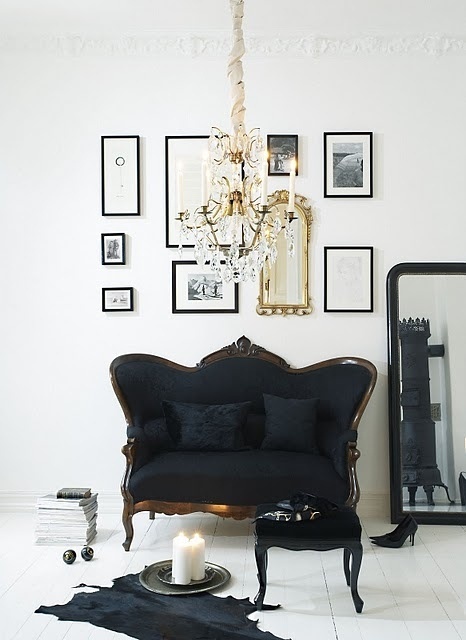 black white glamour living room