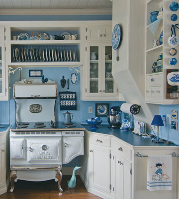 country kitchen in blue and white