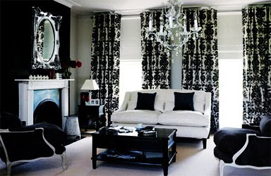 glamorous living room in black and white
