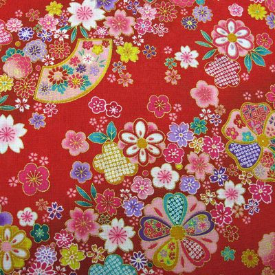Red floral Japanese fabric