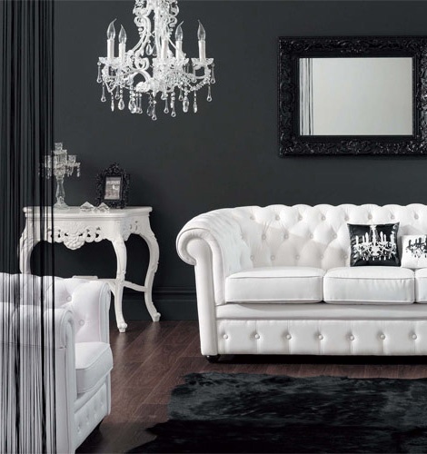 living room in black and white
