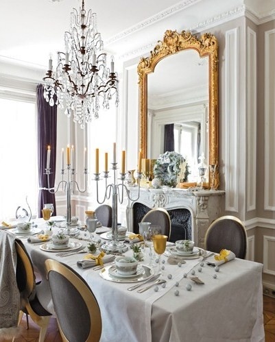 gold and white french dining room
