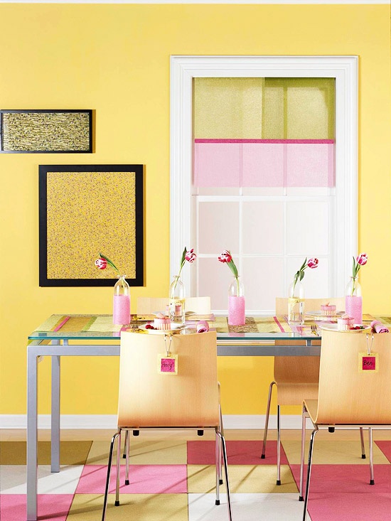 yellow and pink dining