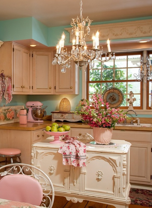 shabby chic kitchen in pastel colors