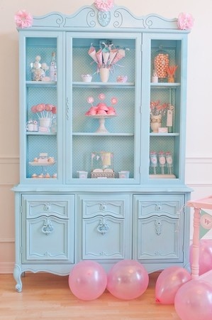 vintage cabinet in turquoise and pink