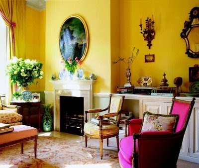 classic french interior in yellow and pink