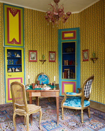 blue and yellow interior
