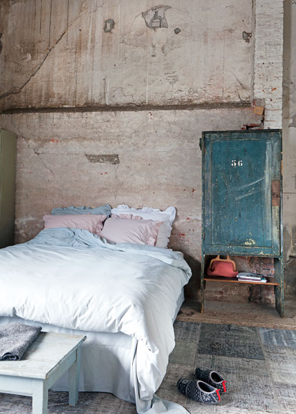 Industrial styled bedroom.