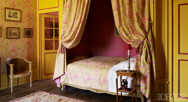 yellow and pink bedroom