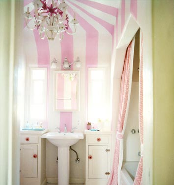 Bathroom in light pink and white.