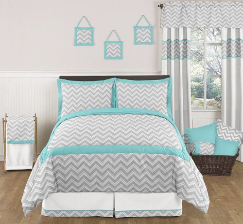 Turquoise and Gray Zig Zag bedding buy