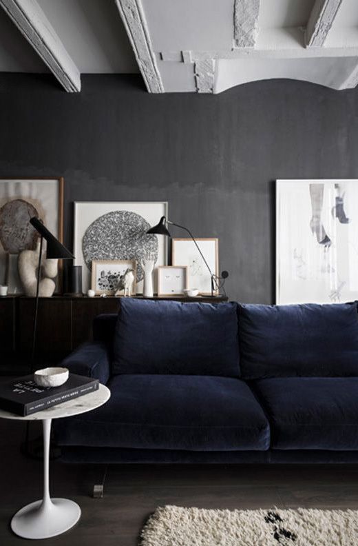 deep inky blue velvet sofa