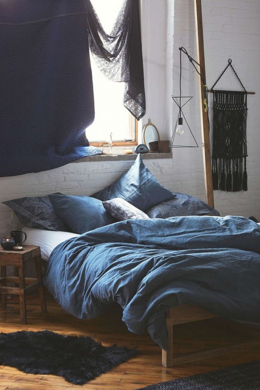 bohemian style bedroom in indigo