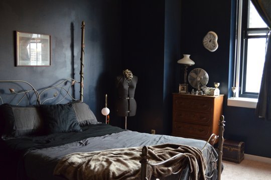 dark inky indigo bedroom