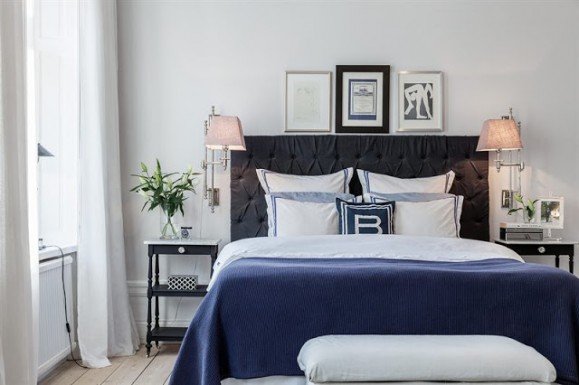 scandinavian bedroom in indigo