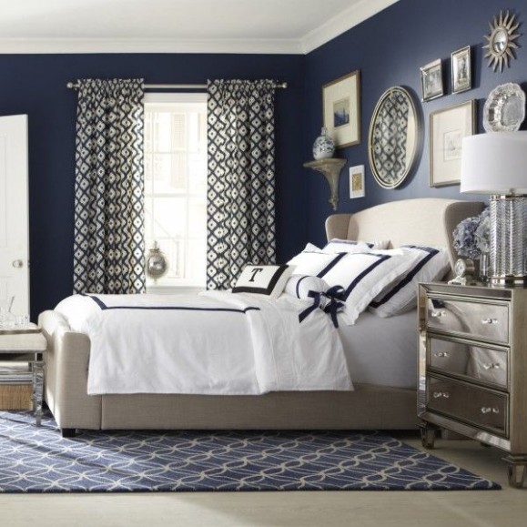 traditional bedroom in indigo blue
