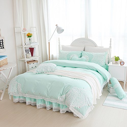 Sisbay Vintage Embroidery Lace Bedding Queen Mint Green