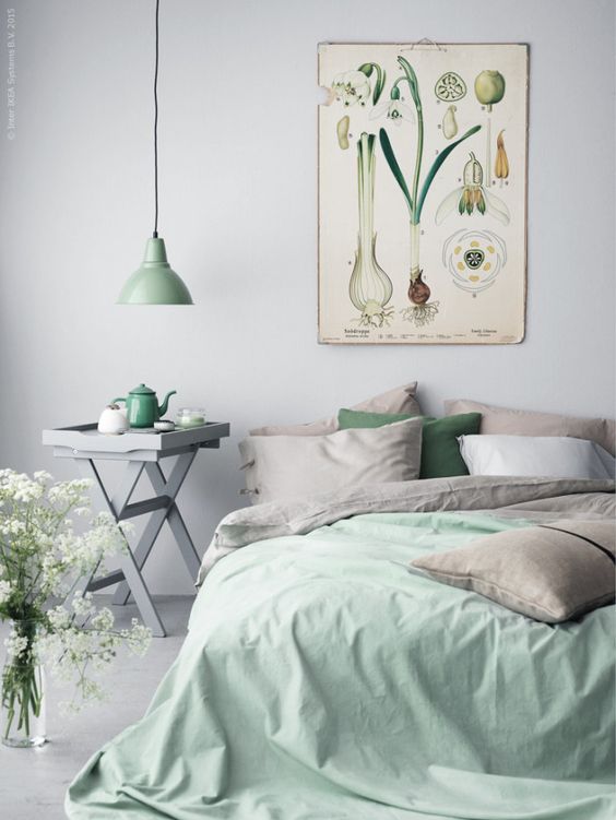 gray and mint bedroom