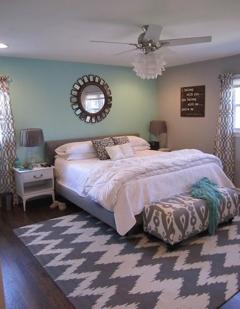 mint and gray bedroom