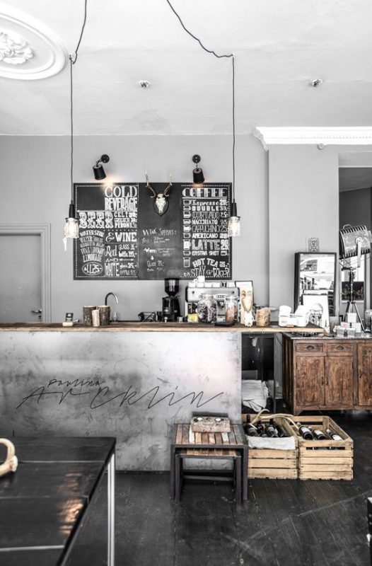 Designer kitchen interior in black white and gray