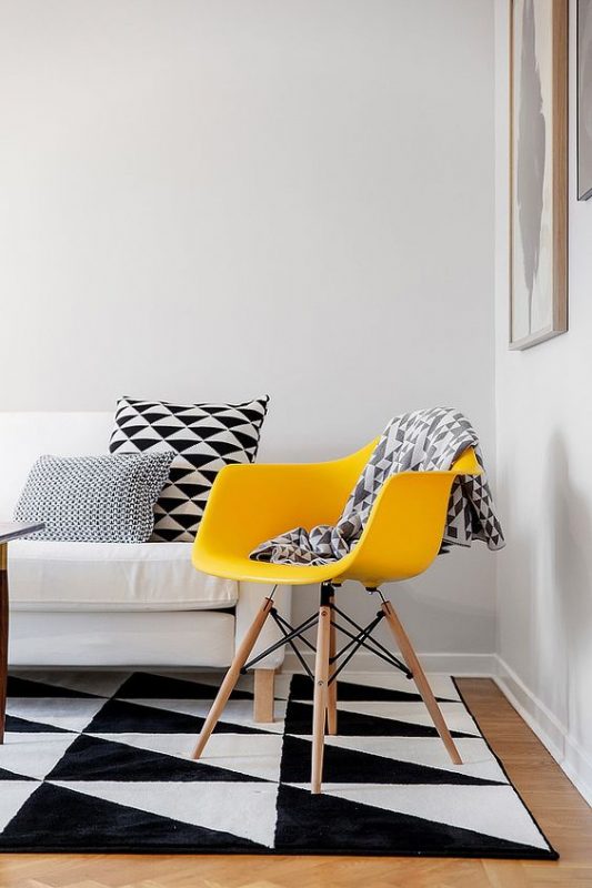 Modern black white and yellow interior color scheme