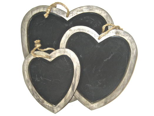 3 heart shaped blackboards