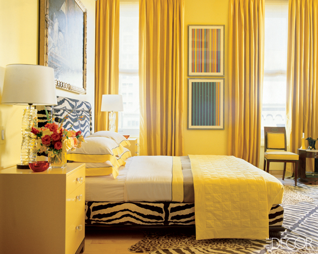 yellow bedroom with zebra print