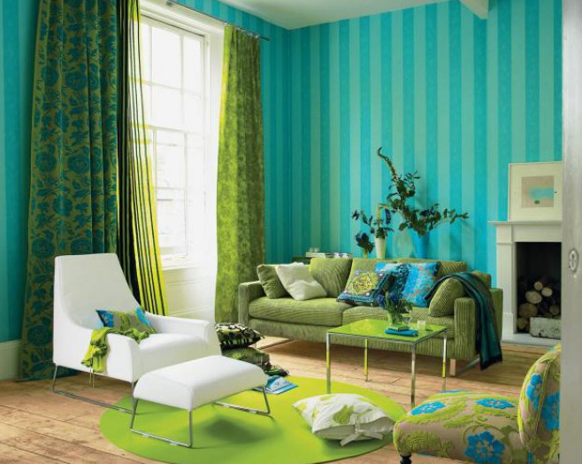Turquoise and Green Color Schemed Interiors