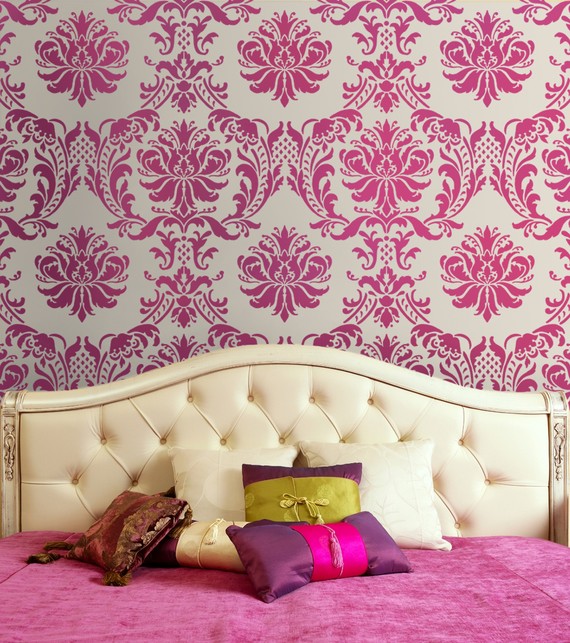 damask wall bedroom