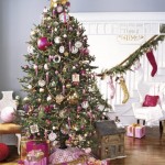 Green tree with pink and white ornaments