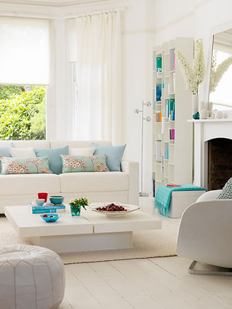White and Turquoise Lounge Room