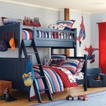 Dark blue and red bunk bed boys