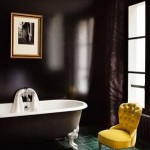 black and yellow bathroom