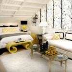 Modern bedroom in white black and yellow