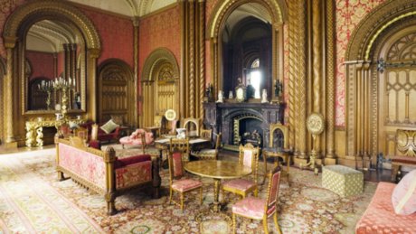 pink drawing room in a castle