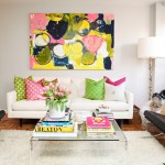 pink green and yellow living room