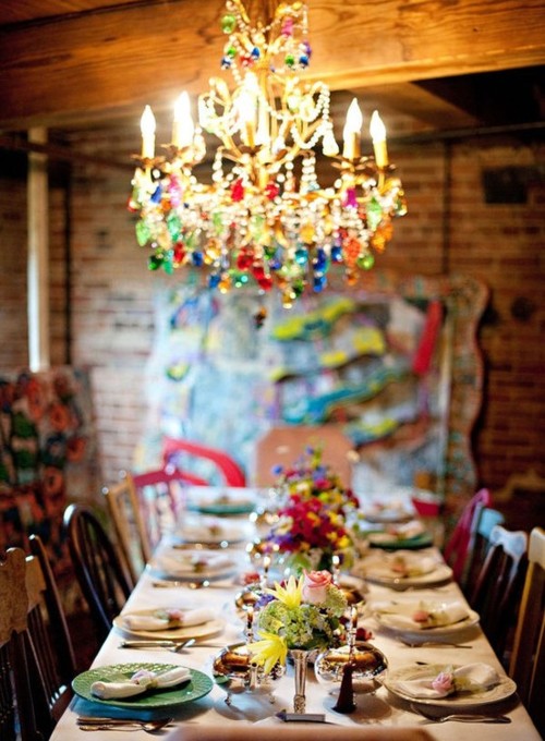 rainbow chandelier dining decor