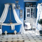 bold blue and white country bathroom design