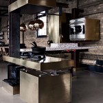 gold industrial kitchen