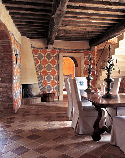 Dining room in Belvedere castle in Umbria Italy.