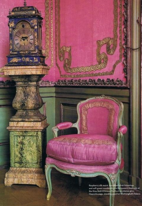 pink and green French country design armchair