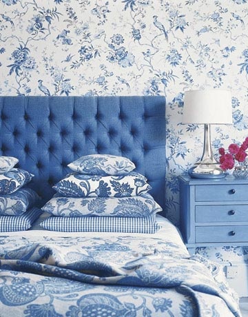 blue and white bedroom